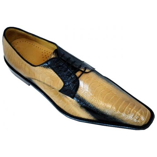 Belvedere "Ricardo" Caramel/Black Genuine Ostrich Shoes